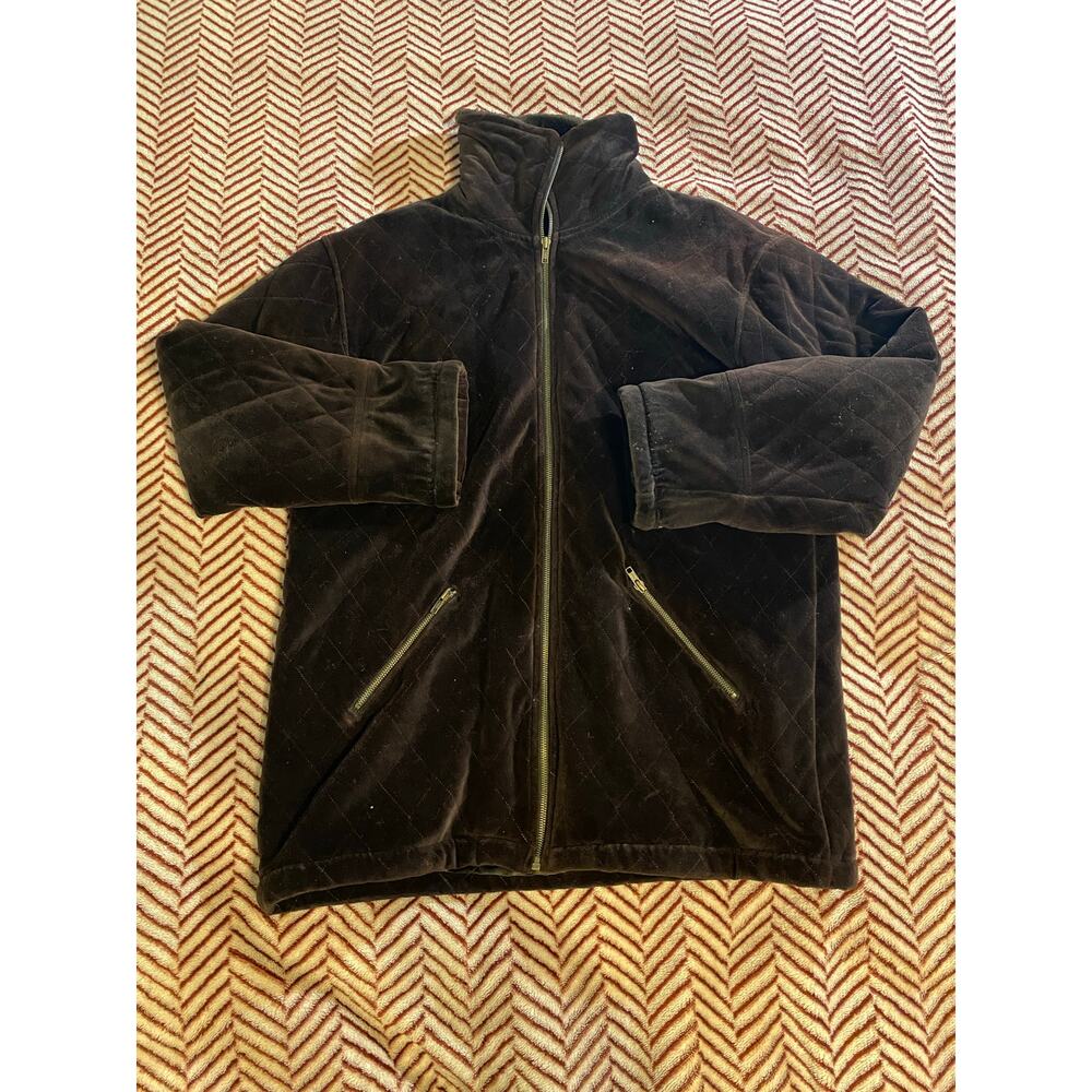 Jones New York Sport Quilted Velvet Coat Dark Brown | Size M | Faux Fur Collar